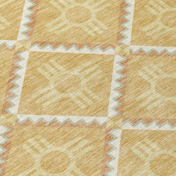 10 X 14 Gold Brown Geometric Polyester Rug Washable for Indoor Outdoor Spaces