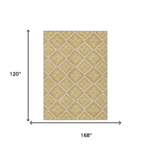 10 X 14 Gold Brown Geometric Polyester Rug Washable for Indoor Outdoor Spaces