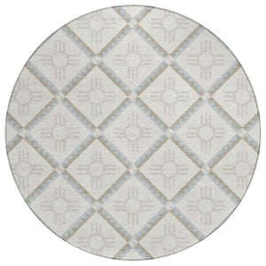 HomeRoots 8 Ft Round Geometric Polyester Area Rug Washable Indoor Outdoor Pet Friendly 736560