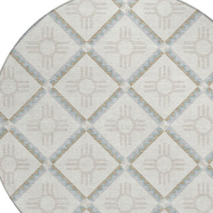 8 Ft Round Geometric Polyester Area Rug Washable Indoor Outdoor Pet Friendly