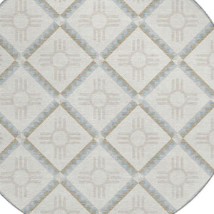 8 Ft Round Geometric Polyester Area Rug Washable Indoor Outdoor Pet Friendly