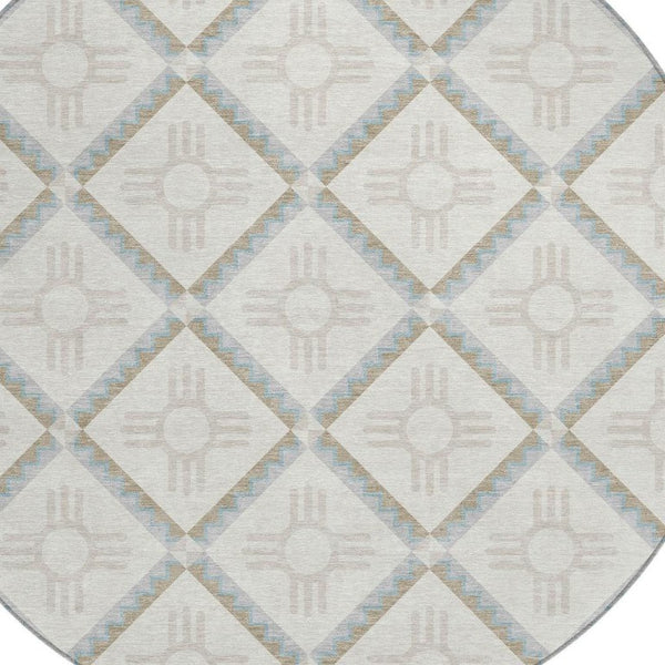 8 Ft Round Geometric Polyester Area Rug Washable Indoor Outdoor Pet Friendly