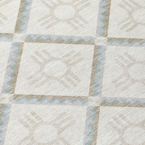 8 Ft Round Geometric Polyester Area Rug Washable Indoor Outdoor Pet Friendly