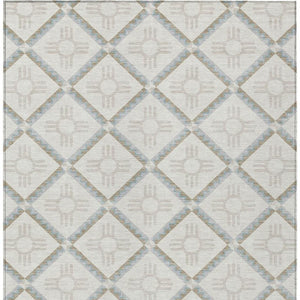 8x10 Ivory Linen Geometric Polyester Area Rug Washable Stain Resistant Indoor Outdoor