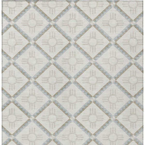 8x10 Ivory Linen Geometric Polyester Area Rug Washable Stain Resistant Indoor Outdoor