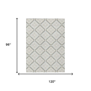 8x10 Ivory Linen Geometric Polyester Area Rug Washable Stain Resistant Indoor Outdoor