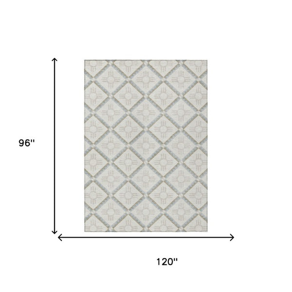 8x10 Ivory Linen Geometric Polyester Area Rug Washable Stain Resistant Indoor Outdoor