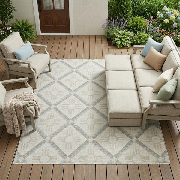 9x12 Washable Geometric Polyester Area Rug for Patio Porch Living Room and High Traffic Spaces
