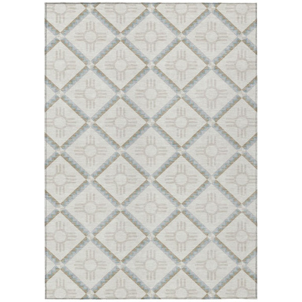 HomeRoots 10 X 14 Geometric Polyester Area Rug Washable Indoor Outdoor Ivory Stain Resistant 736563