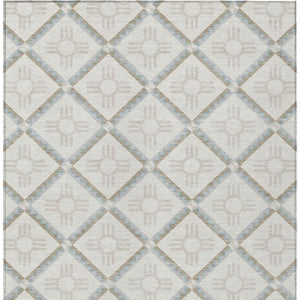 10 X 14 Geometric Polyester Area Rug Washable Indoor Outdoor Ivory Stain Resistant