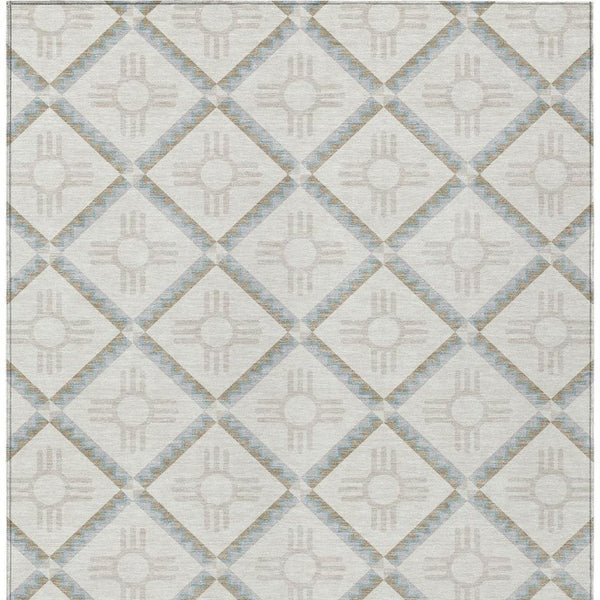 10 X 14 Geometric Polyester Area Rug Washable Indoor Outdoor Ivory Stain Resistant