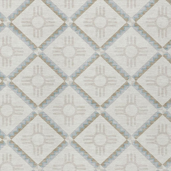 10 X 14 Geometric Polyester Area Rug Washable Indoor Outdoor Ivory Stain Resistant