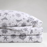 True North by Sleep Philosophy Micro Fleece Casual Sheet Set TN20-0533 Grey Snowflake