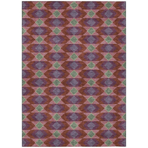 HomeRoots 5x8 Burgundy Pewter Geometric Polyester Area Rug Stain Resistant Indoor Outdoor 736583