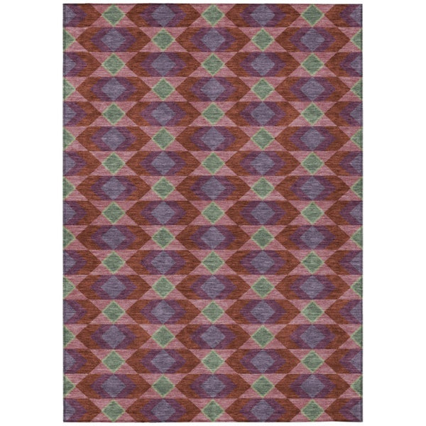 HomeRoots 5x8 Burgundy Pewter Geometric Polyester Area Rug Stain Resistant Indoor Outdoor 736583