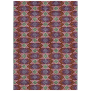 5x8 Burgundy Pewter Geometric Polyester Area Rug Stain Resistant Indoor Outdoor