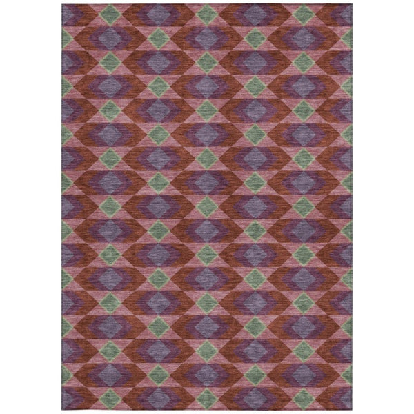 5x8 Burgundy Pewter Geometric Polyester Area Rug Stain Resistant Indoor Outdoor