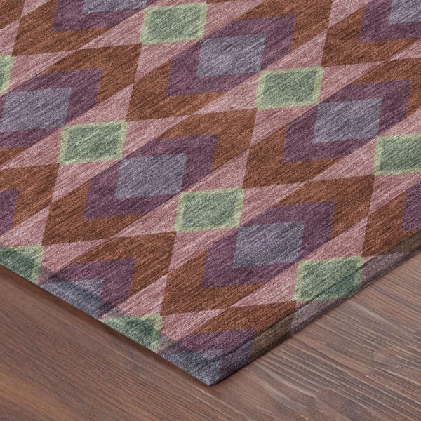 5x8 Burgundy Pewter Geometric Polyester Area Rug Stain Resistant Indoor Outdoor