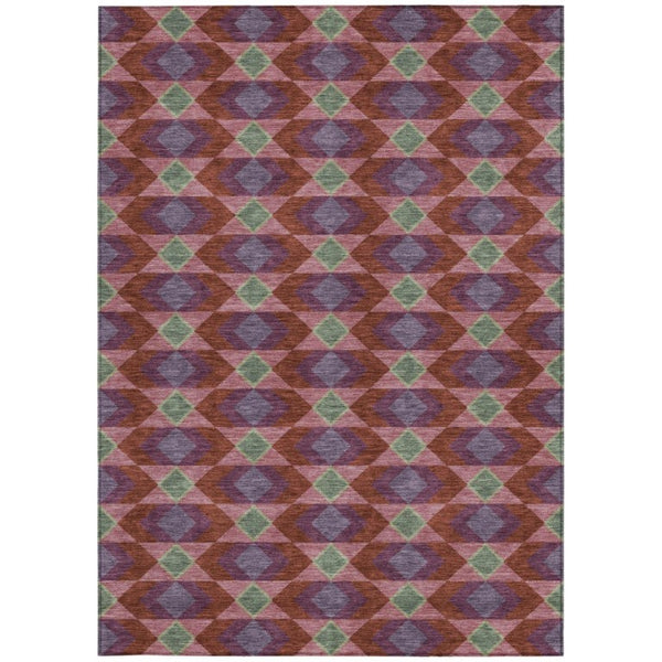 10 X 14 Geometric Polyester Area Rug Washable Indoor Outdoor Burgundy Pewter
