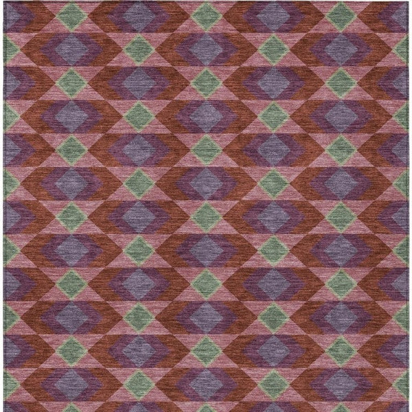 10 X 14 Geometric Polyester Area Rug Washable Indoor Outdoor Burgundy Pewter