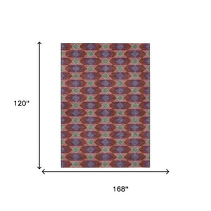 10 X 14 Geometric Polyester Area Rug Washable Indoor Outdoor Burgundy Pewter