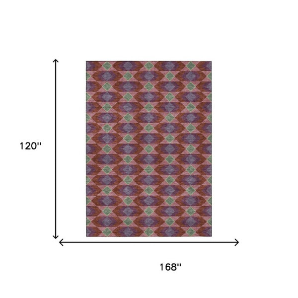 10 X 14 Geometric Polyester Area Rug Washable Indoor Outdoor Burgundy Pewter