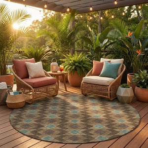 8 Ft Round Geometric Polyester Area Rug Washable for Patio Kitchen or Family Room
