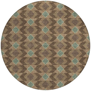 HomeRoots 8 Ft Round Geometric Polyester Area Rug Washable for Patio Kitchen or Family Room 736590