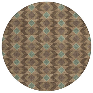 8 Ft Round Geometric Polyester Area Rug Washable for Patio Kitchen or Family Room