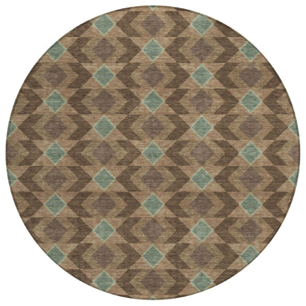 8 Ft Round Geometric Polyester Area Rug Washable for Patio Kitchen or Family Room