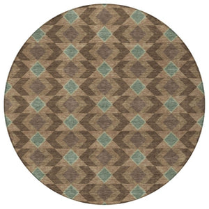 8 Ft Round Geometric Polyester Area Rug Washable for Patio Kitchen or Family Room