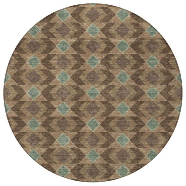 8 Ft Round Geometric Polyester Area Rug Washable for Patio Kitchen or Family Room