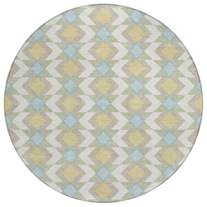 HomeRoots 8 Ft Round Geometric Polyester Area Rug Washable Stain Resistant Patio or Kitchen 736596