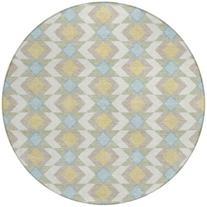 8 Ft Round Geometric Polyester Area Rug Washable Stain Resistant Patio or Kitchen