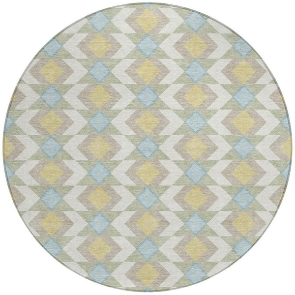 8 Ft Round Geometric Polyester Area Rug Washable Stain Resistant Patio or Kitchen