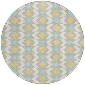 8 Ft Round Geometric Polyester Area Rug Washable Stain Resistant Patio or Kitchen