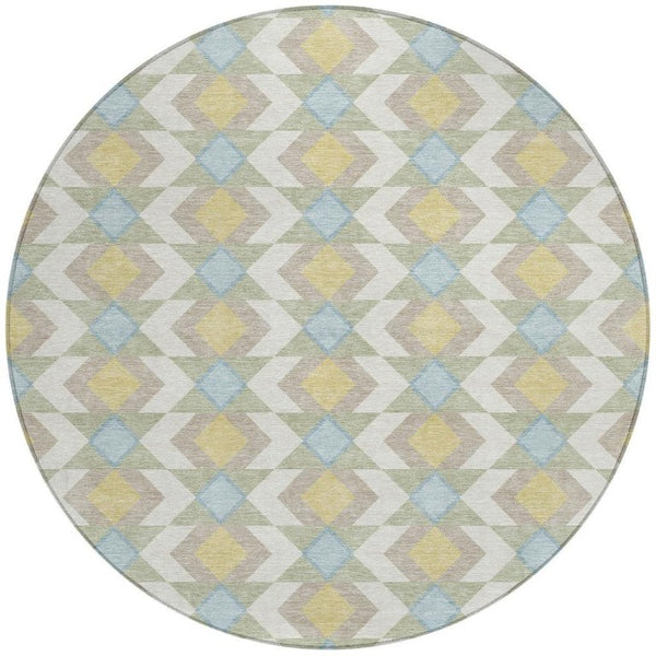 8 Ft Round Geometric Polyester Area Rug Washable Stain Resistant Patio or Kitchen
