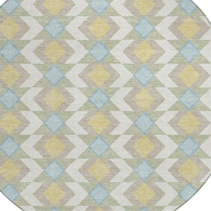 8 Ft Round Geometric Polyester Area Rug Washable Stain Resistant Patio or Kitchen