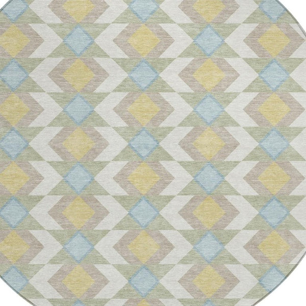 8 Ft Round Geometric Polyester Area Rug Washable Stain Resistant Patio or Kitchen