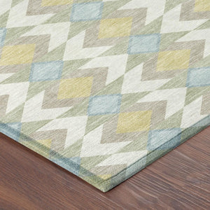 8 Ft Round Geometric Polyester Area Rug Washable Stain Resistant Patio or Kitchen