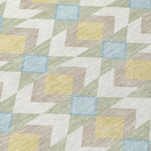 8 Ft Round Geometric Polyester Area Rug Washable Stain Resistant Patio or Kitchen