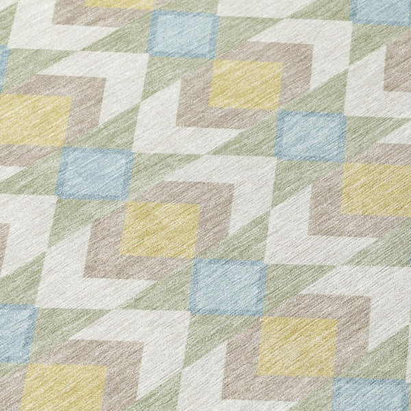 8 Ft Round Geometric Polyester Area Rug Washable Stain Resistant Patio or Kitchen