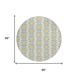 8 Ft Round Geometric Polyester Area Rug Washable Stain Resistant Patio or Kitchen