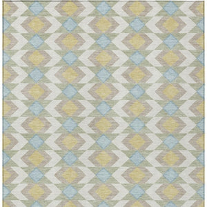 9 X 12 Ivory Saffron Geometric Polyester Area Rug Stain Resistant Indoor Outdoor