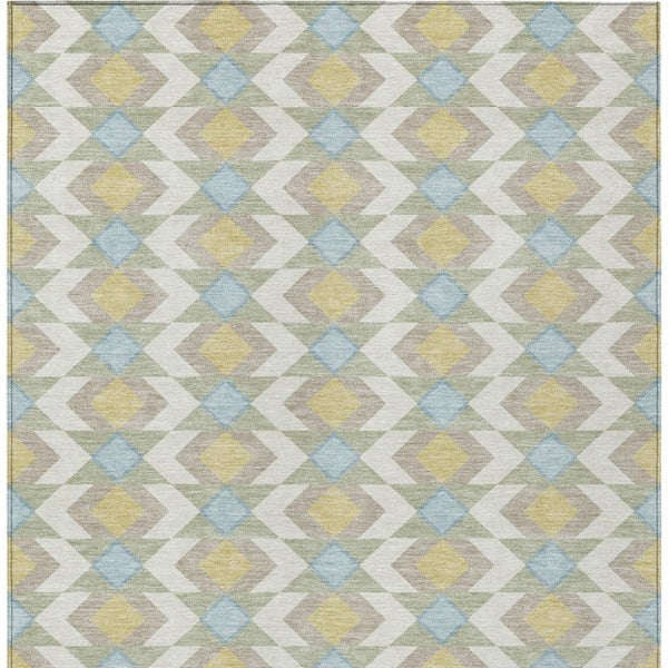 9 X 12 Ivory Saffron Geometric Polyester Area Rug Stain Resistant Indoor Outdoor