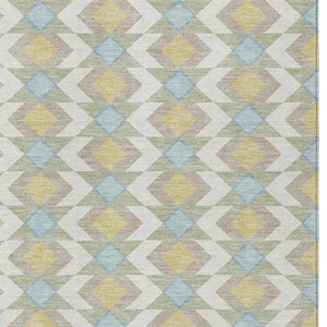 9 X 12 Ivory Saffron Geometric Polyester Area Rug Stain Resistant Indoor Outdoor