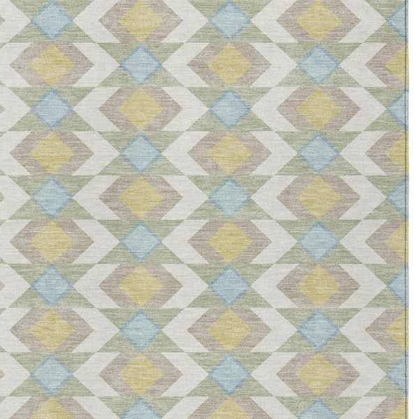 9 X 12 Ivory Saffron Geometric Polyester Area Rug Stain Resistant Indoor Outdoor