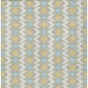 9 X 12 Ivory Saffron Geometric Polyester Area Rug Stain Resistant Indoor Outdoor