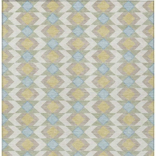 9 X 12 Ivory Saffron Geometric Polyester Area Rug Stain Resistant Indoor Outdoor
