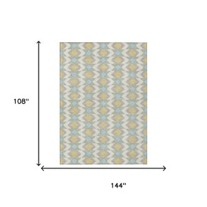 9 X 12 Ivory Saffron Geometric Polyester Area Rug Stain Resistant Indoor Outdoor